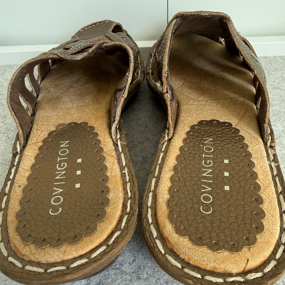 Covington Heather Bronze Leather Fisherman Comfort Slip On Slide Wedge Sandals 8 - Picture 8 of 12